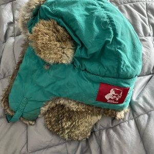 Mad Bomber Wool Hat fur unisex gray Sz XL teal turquoise plaid rabbit